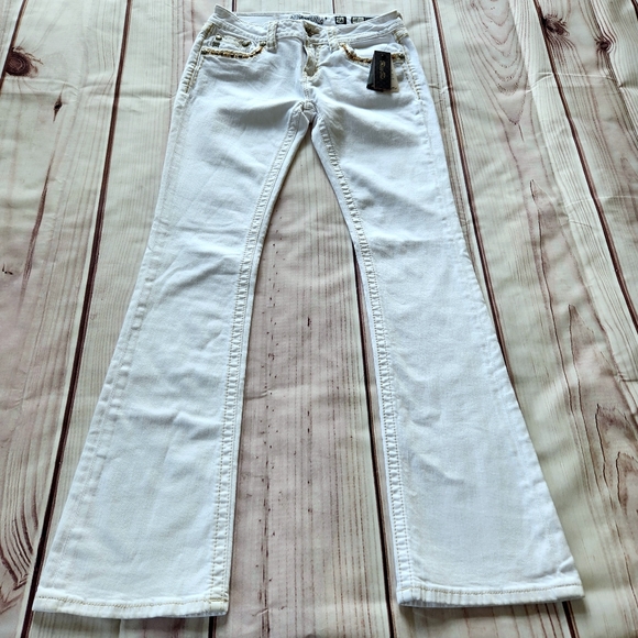NWT Miss Me "Signature Boot" Bootcut White Jean Beaded Wood | Women's Size 28 - Picture 4 of 14